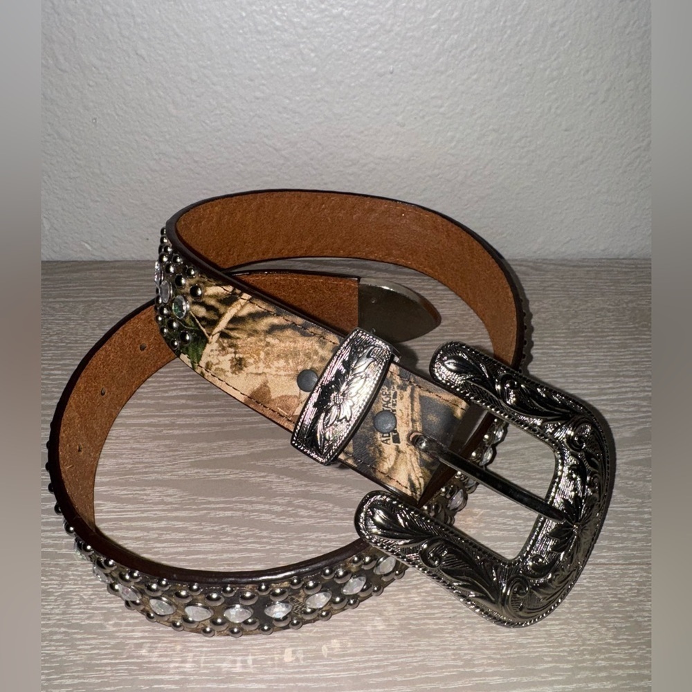 Rhinestone Studded Western camo genuine leather Belt For Women -32